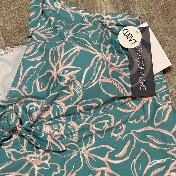 Womens Aqua Couture 3X Tankini Padded Keyhole Swim Swimwear Tank Top Blue NWT - Picture 5 of 10